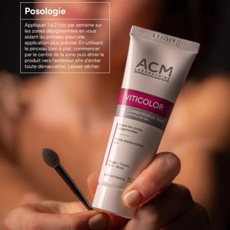 Камуфлажен гел за витилиго и депигментирани зони с DHA и Erythrulose ACM Viticolor Complexion Correcting Gel 50 ml — изглед 2