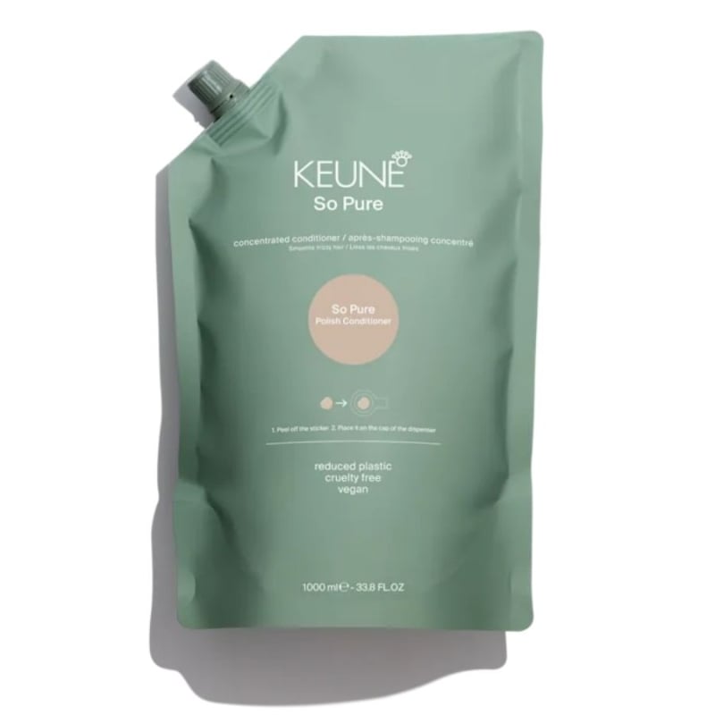 Веган изглаждащ балсам против фриз и хвърчаща коса Keune So Pure Polish Conditioner Refill 1000 ml